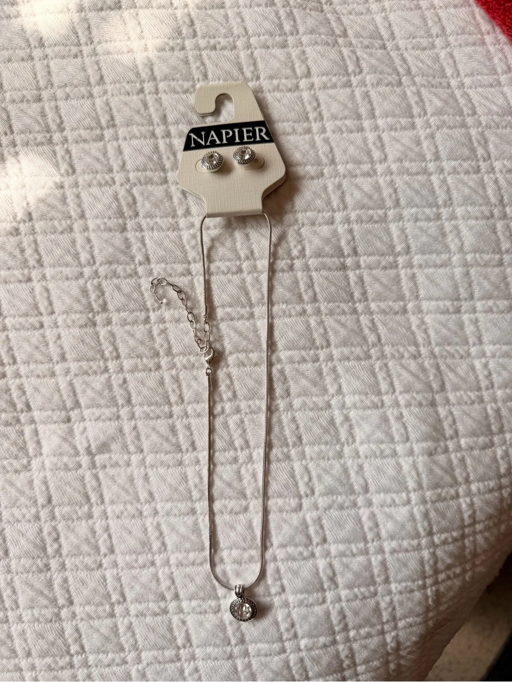 Napier Silver-Tone Round Crystal Pendant Necklace with Studs - Silver